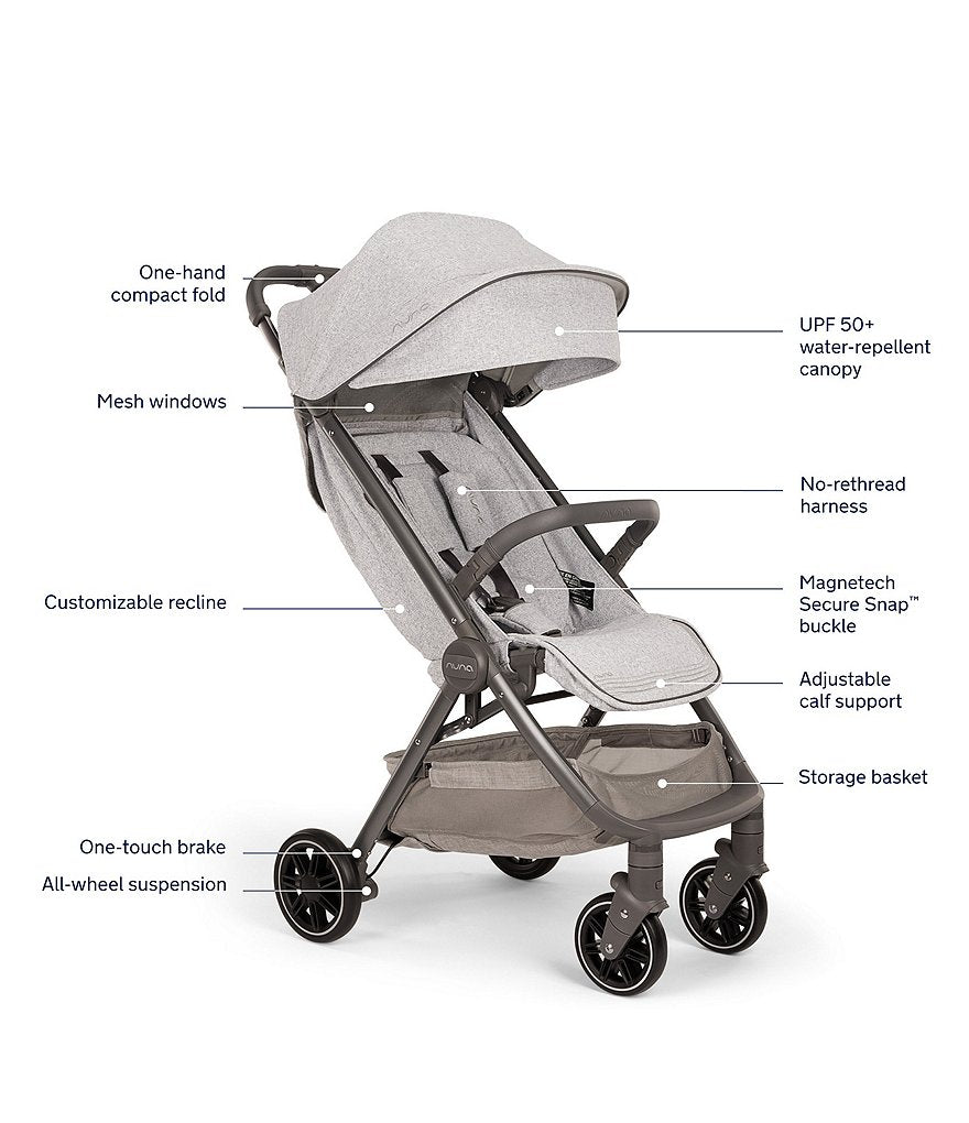 Nuna TRVL Self-Folding Sterling Compact Stroller - Ultra Portable Travel Companion