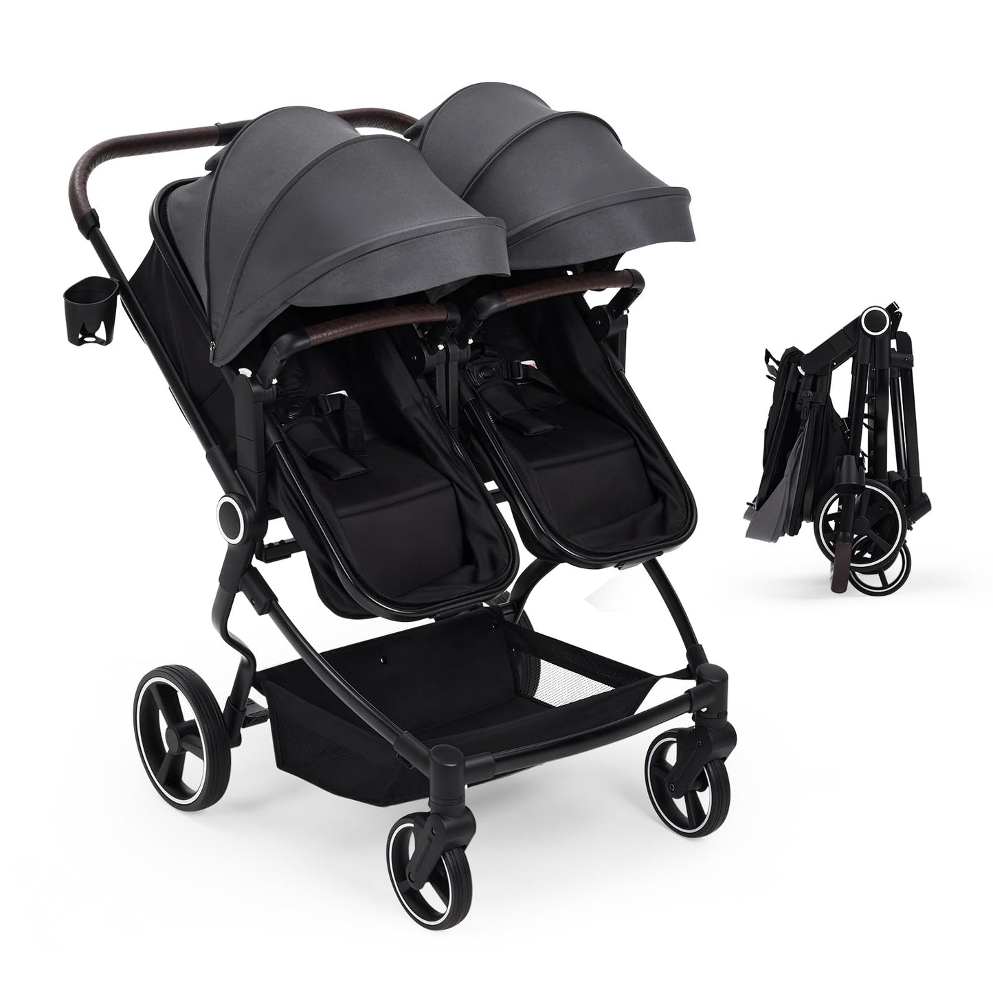 Double Stroller Tandem for Newborn and Toddler with Lightweight Compact Fold for Easy Travel and City Streets Pink