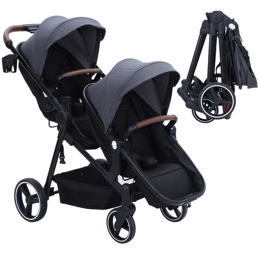 Double Tandem Stroller Newborn and Toddler With Reversible Seat