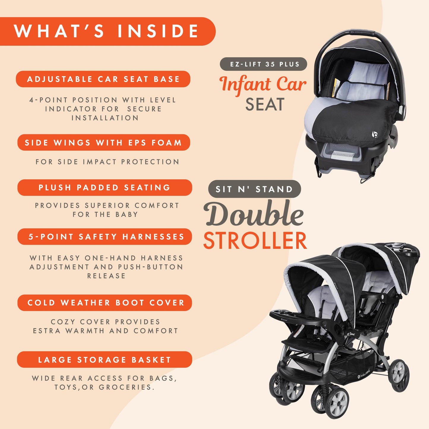 Baby Trend Double Stroller Car Seat Travel System Stormy