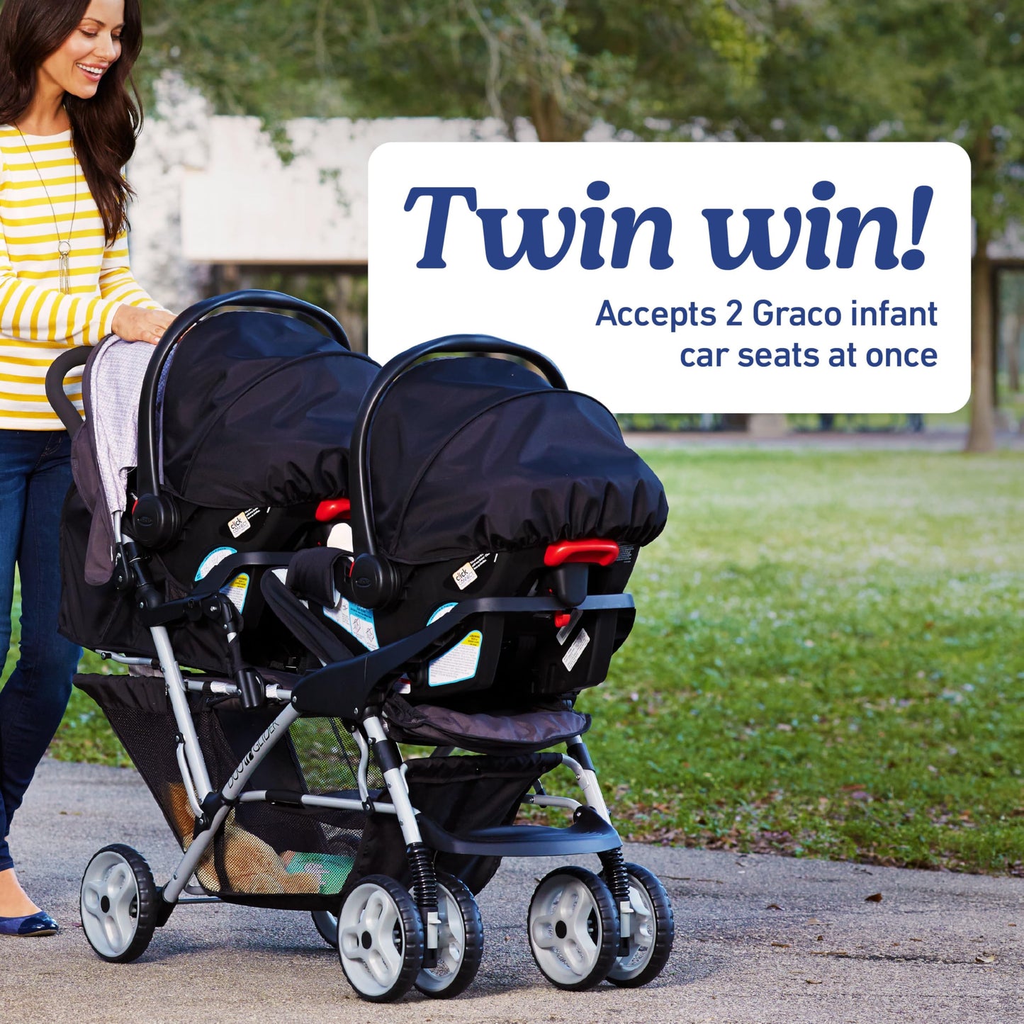 Graco DuoGlider Double Stroller Lightweight Tandem Seating Glacier Color All Day Comfort