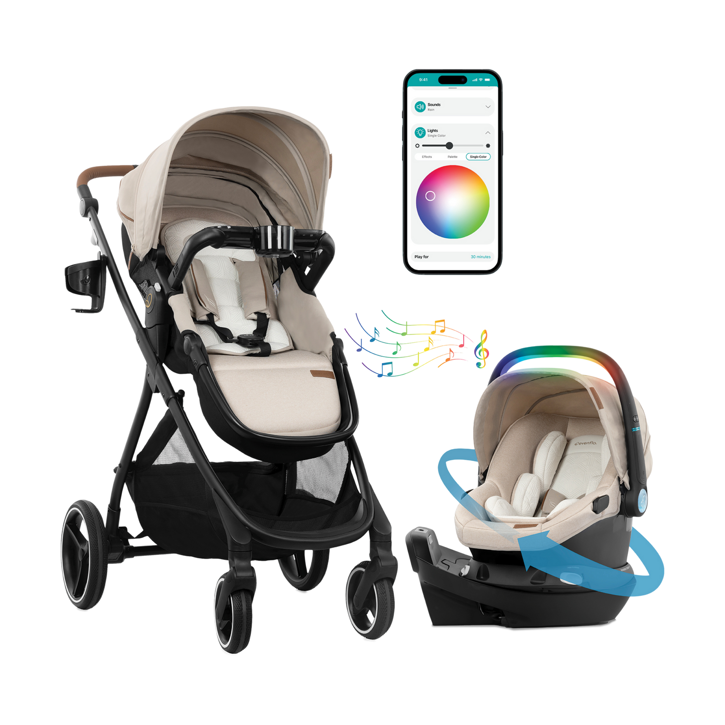 Evenflo Shyft Intuiti+ Travel System Featuring Revolve180 LiteMax NXT With SensorySoothe - Ultra Smooth Maneuverability