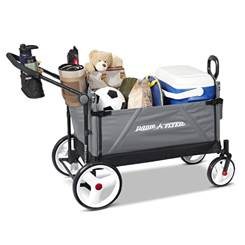 Radio Flyer Convertible Wagon For Kids With Adjustable Handle Cup Holder And Canopy