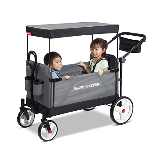 Radio Flyer Convertible Wagon For Kids With Adjustable Handle Cup Holder And Canopy
