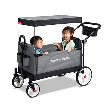 Radio Flyer Convertible Wagon For Kids With Adjustable Handle Cup Holder And Canopy