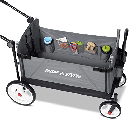 Radio Flyer Convertible Wagon For Kids With Adjustable Handle Cup Holder And Canopy