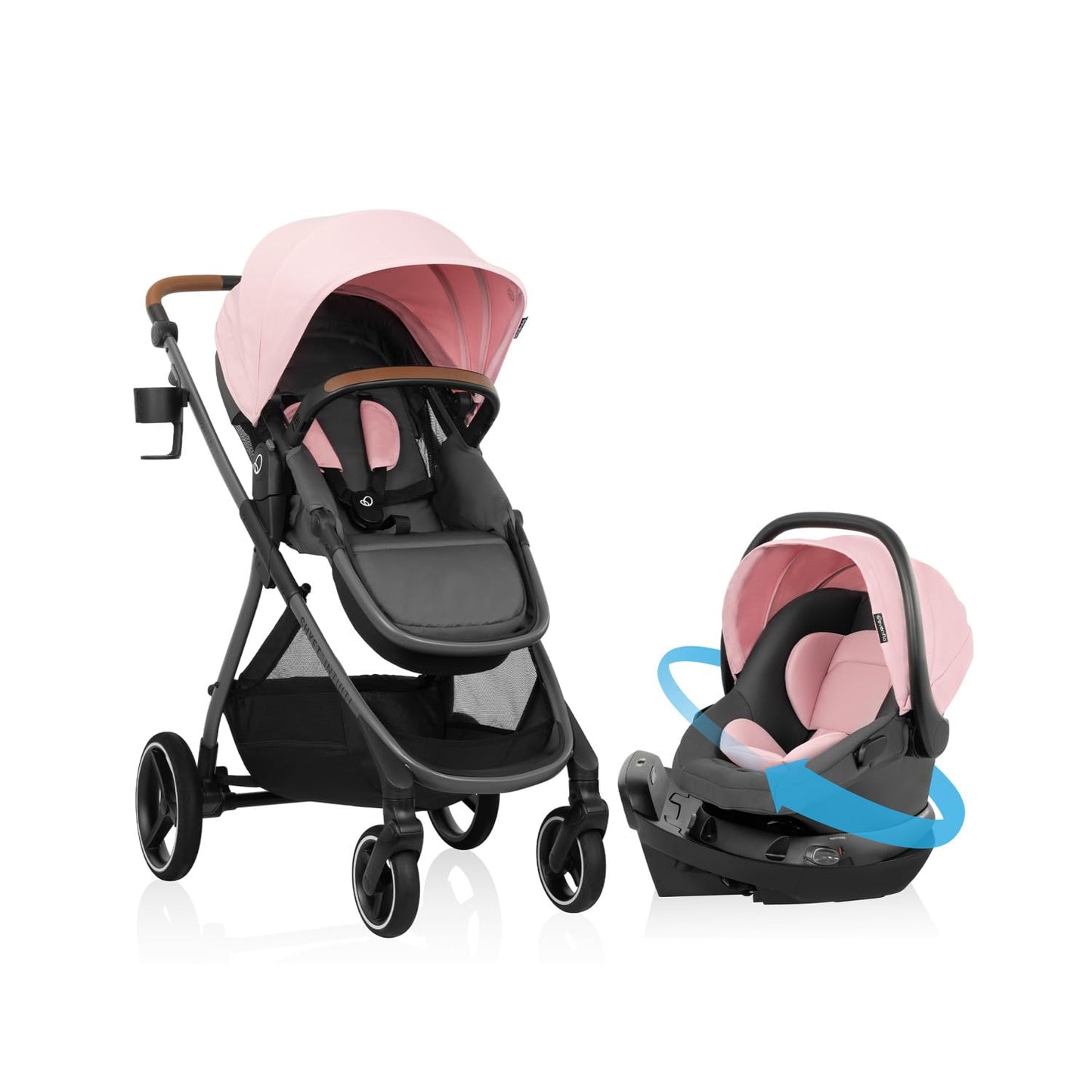Evenflo Shyft Intuiti Travel System Revolve180 LiteMax NXT Rotating Car Seat 3 To 30 Lbs Fossil Gray