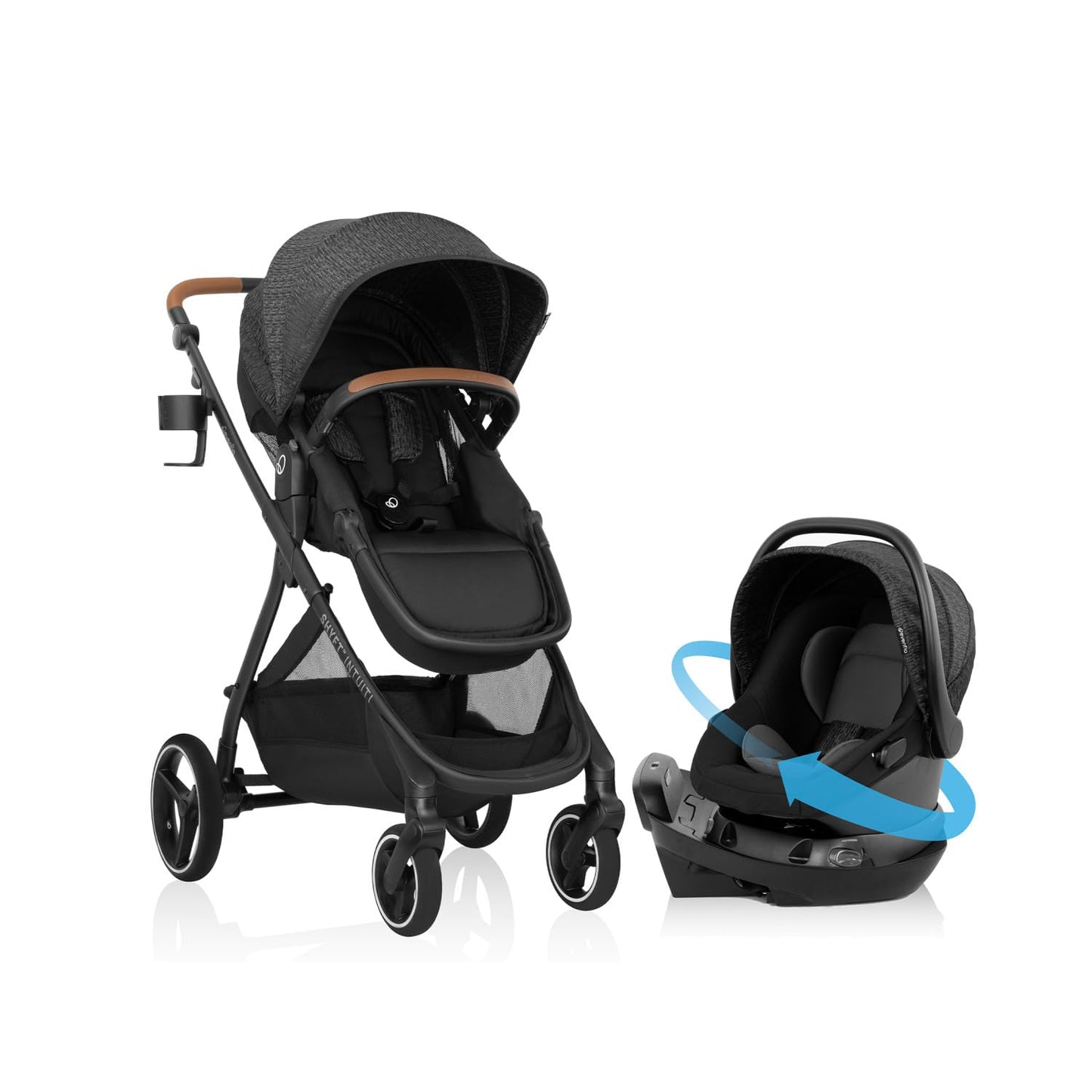 Evenflo Shyft Intuiti Travel System Revolve180 LiteMax NXT Rotating Car Seat 3 To 30 Lbs Fossil Gray