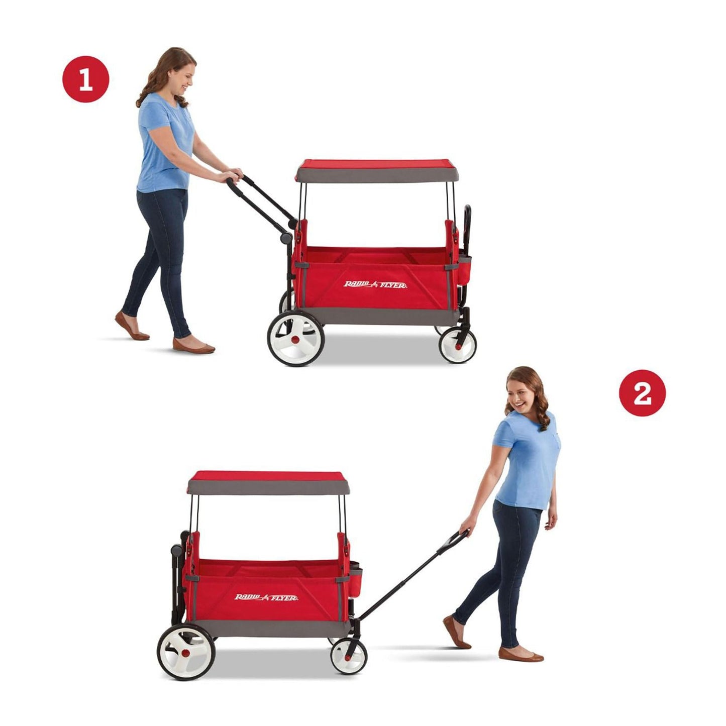 Radio Flyer Convertible Wagon For Kids With Adjustable Handle Cup Holder And Canopy