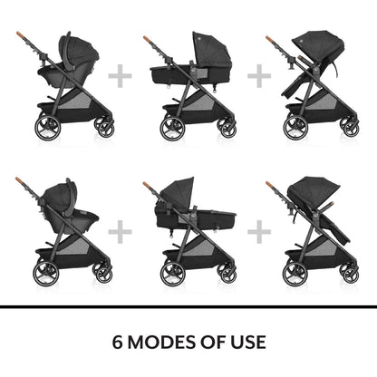 Evenflo Shyft Intuiti Travel System Revolve180 LiteMax NXT Rotating Car Seat 3 To 30 Lbs Fossil Gray