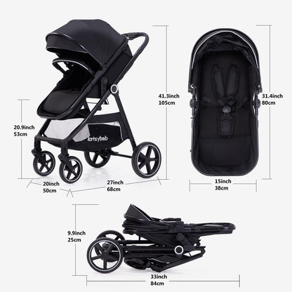 2-In-1 Baby Stroller Foldable With Reversible Seat For Infants And Toddlers 0-36 Months Beige