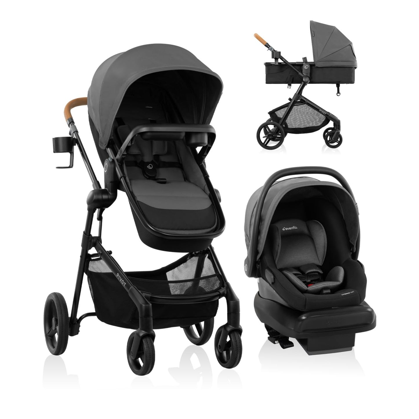 Evenflo Pivot NXT Travel System With LiteMax NXT Infant Car Seat Latte Tan For Easy On The Go
