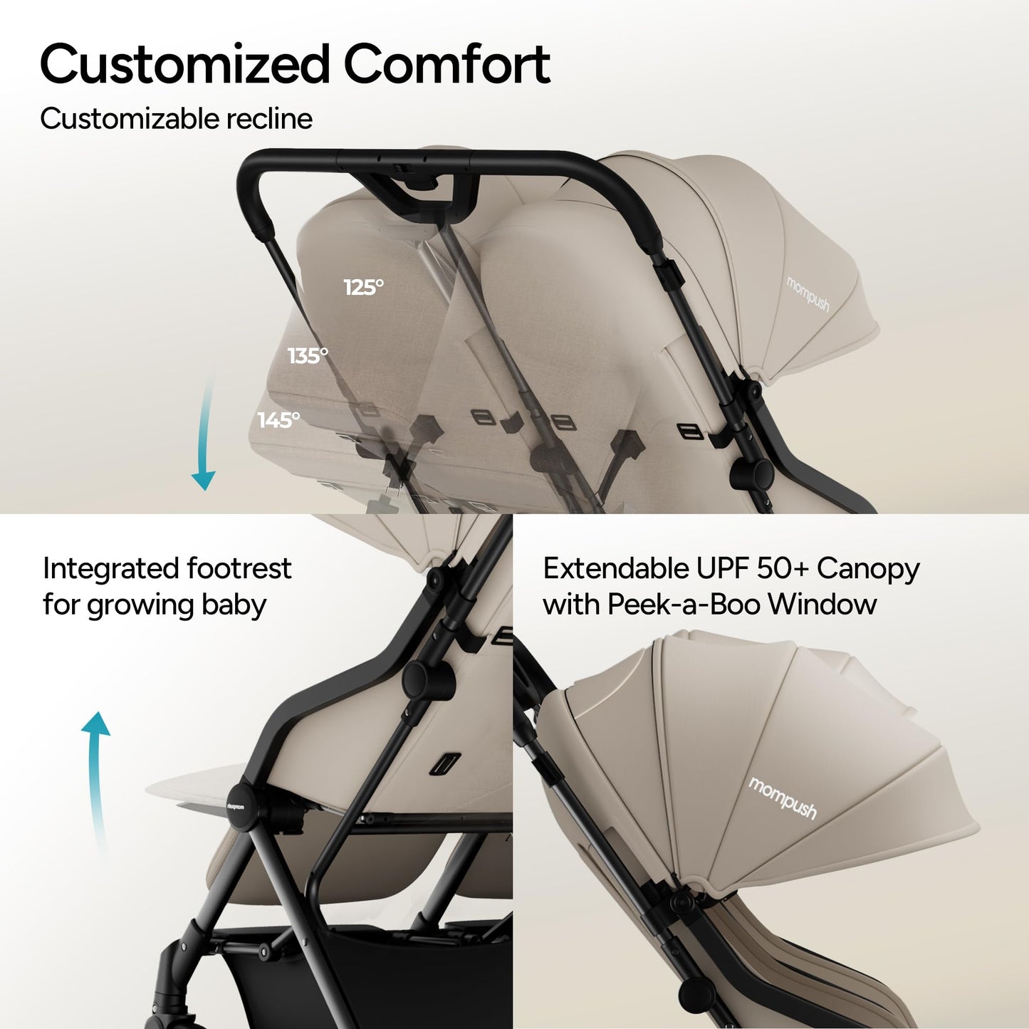 Mompush Lithe Double Stroller Lightweight Side by Side