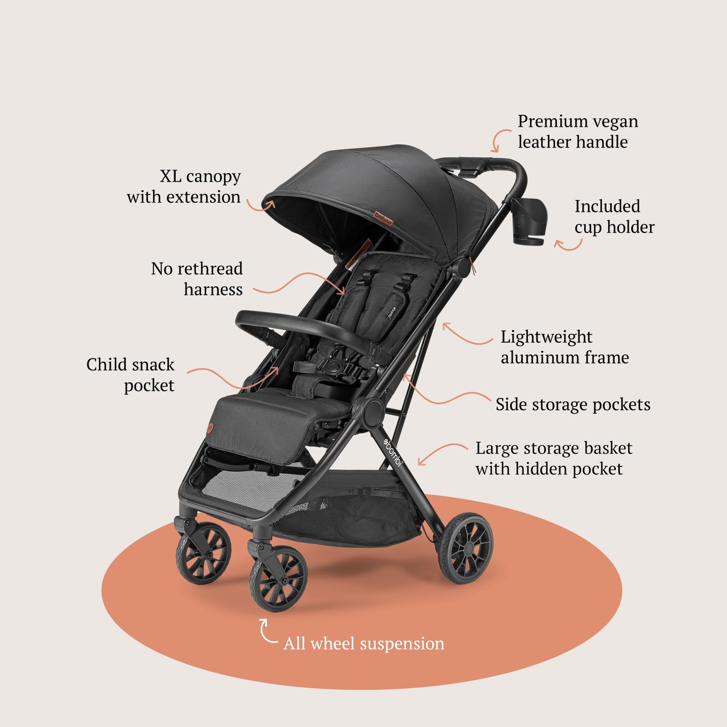 Bombi Bēbee V2 Lightweight Baby Stroller One Hand Fold