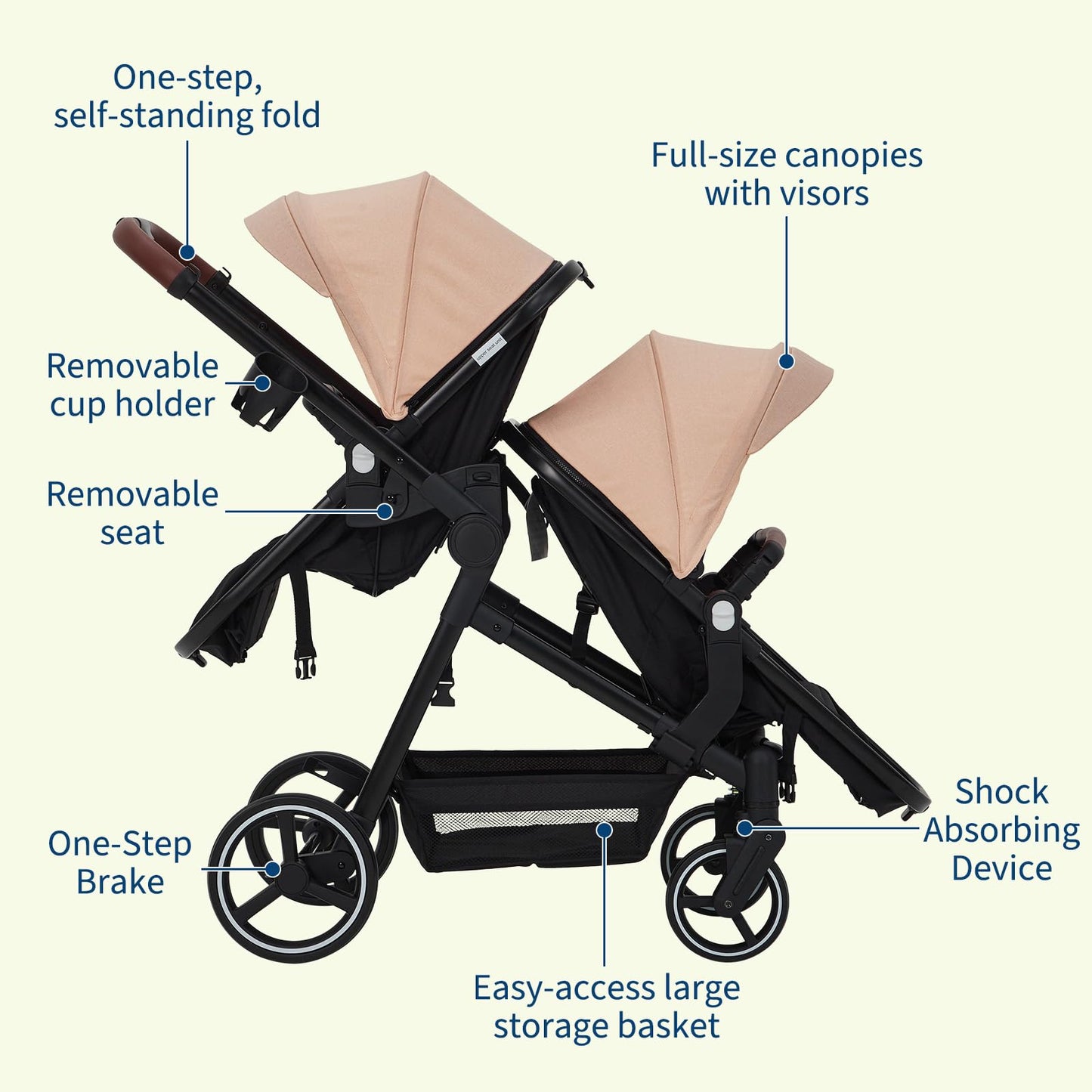 Tandem Double Stroller For Newborn And Toddler Twins Foldable For Easy Travel And Storage