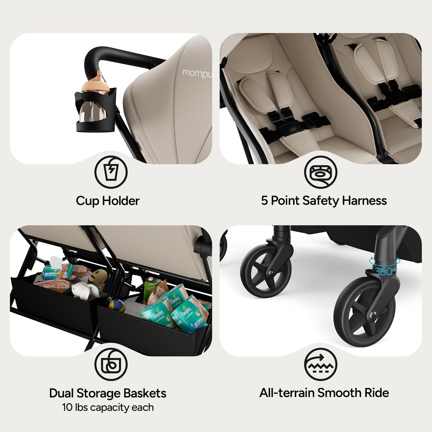 Mompush Lithe Double Stroller Lightweight Side by Side