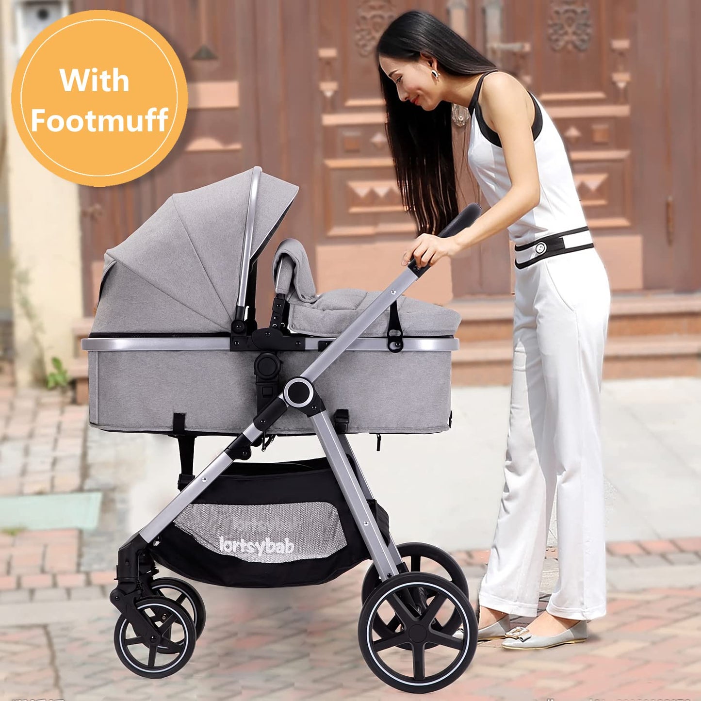 2-In-1 Baby Stroller Foldable With Reversible Seat For Infants And Toddlers 0-36 Months Beige