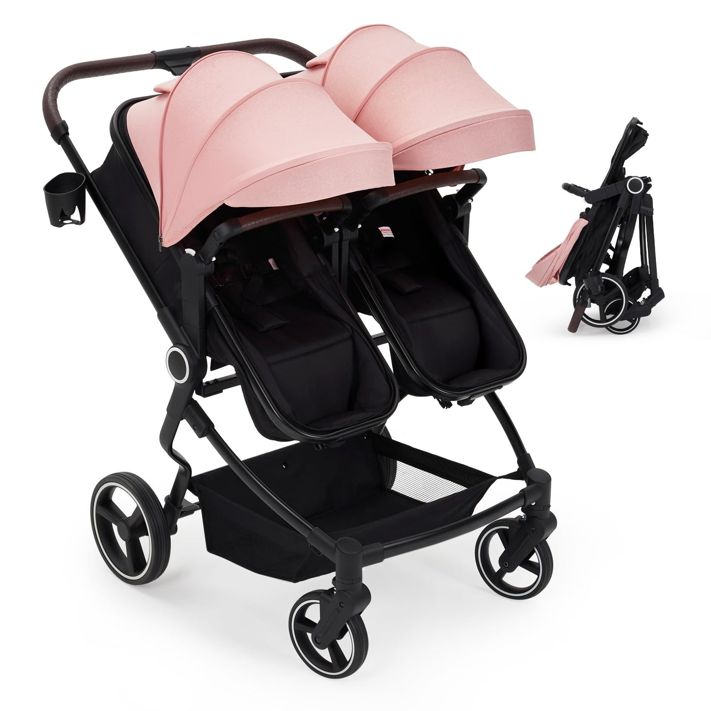 Double Stroller Tandem for Newborn and Toddler with Lightweight Compact Fold for Easy Travel and City Streets Pink