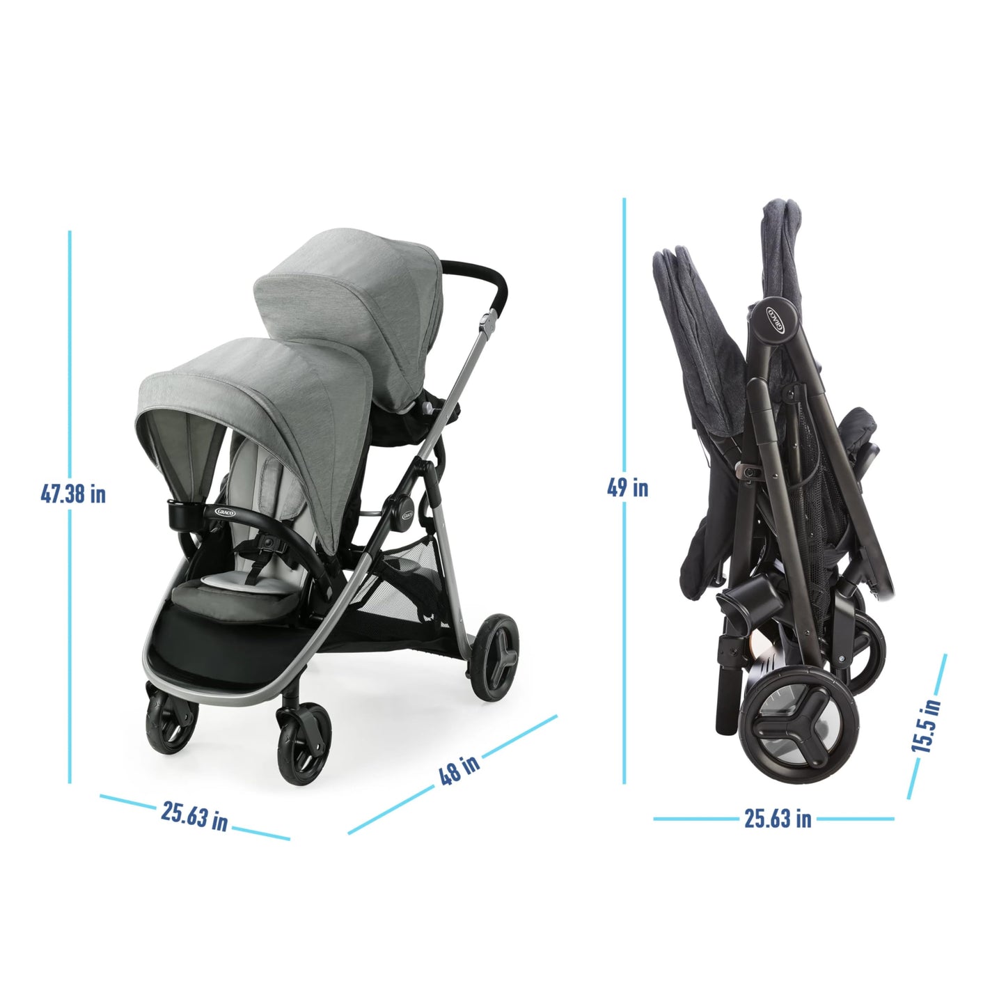 Graco Ready2Grow 2 Point 0 Double Stroller Folds Like a Single for Easy Transport