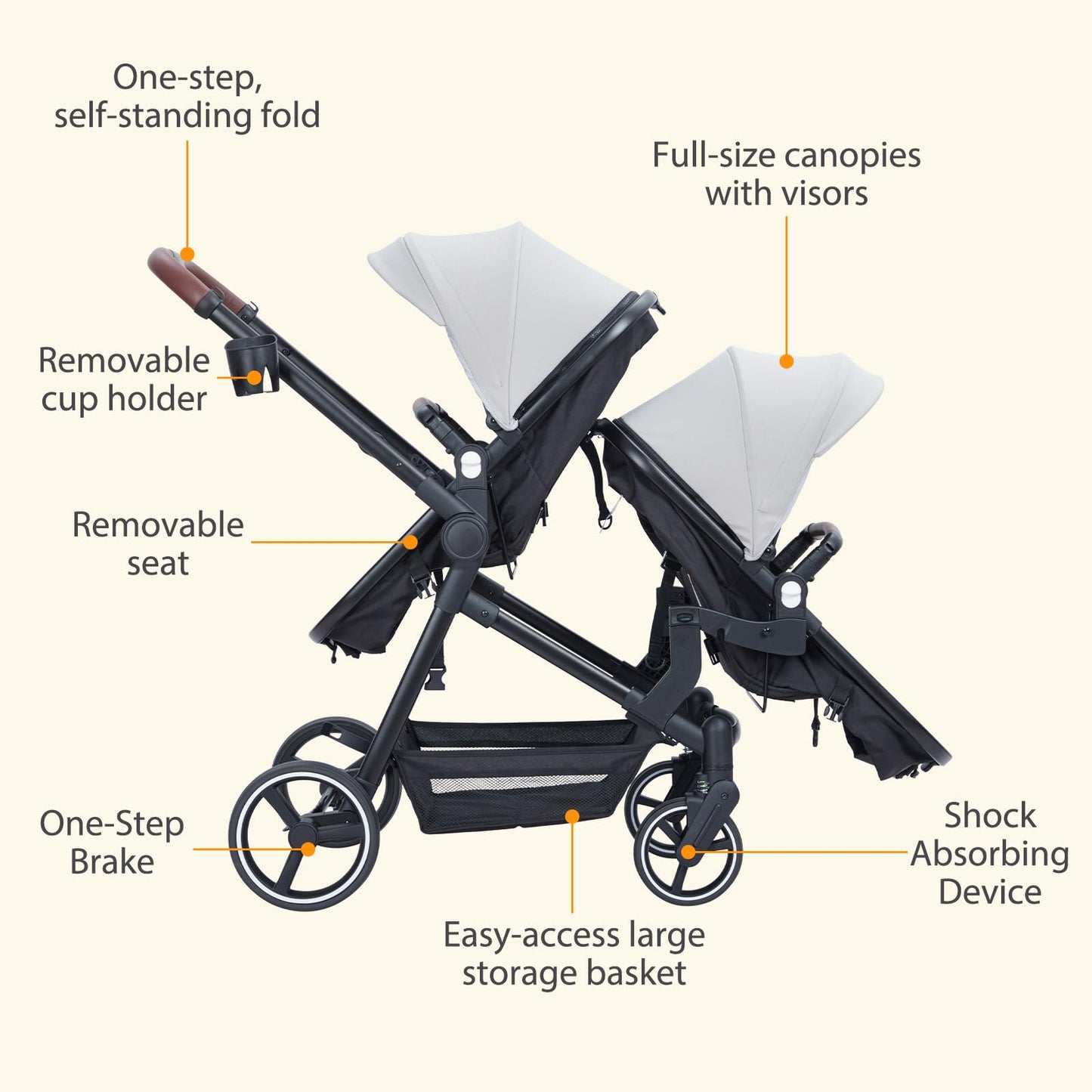 Tandem Double Stroller For Newborn And Toddler Twins Foldable For Easy Travel And Storage