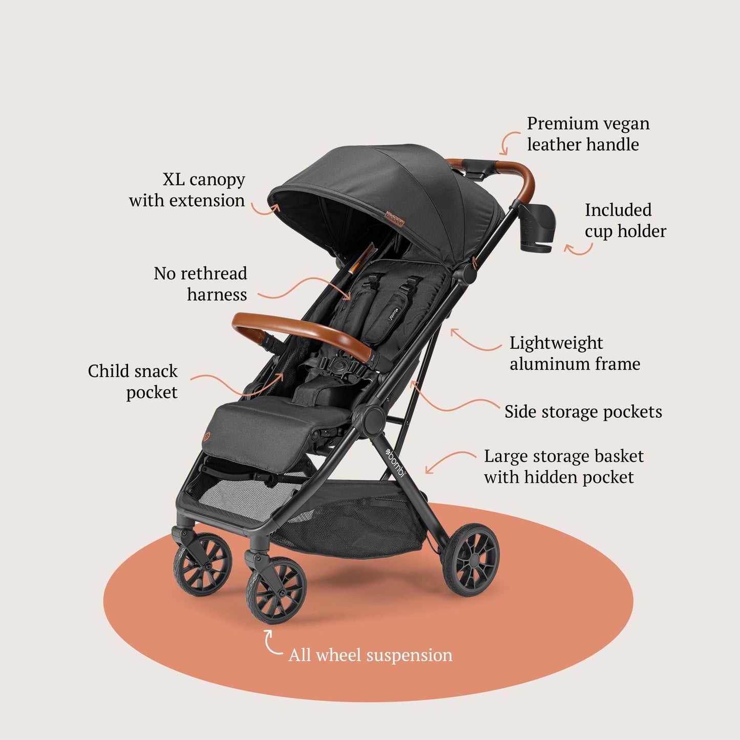Bombi Bēbee V2 Lightweight Baby Stroller One Hand Fold