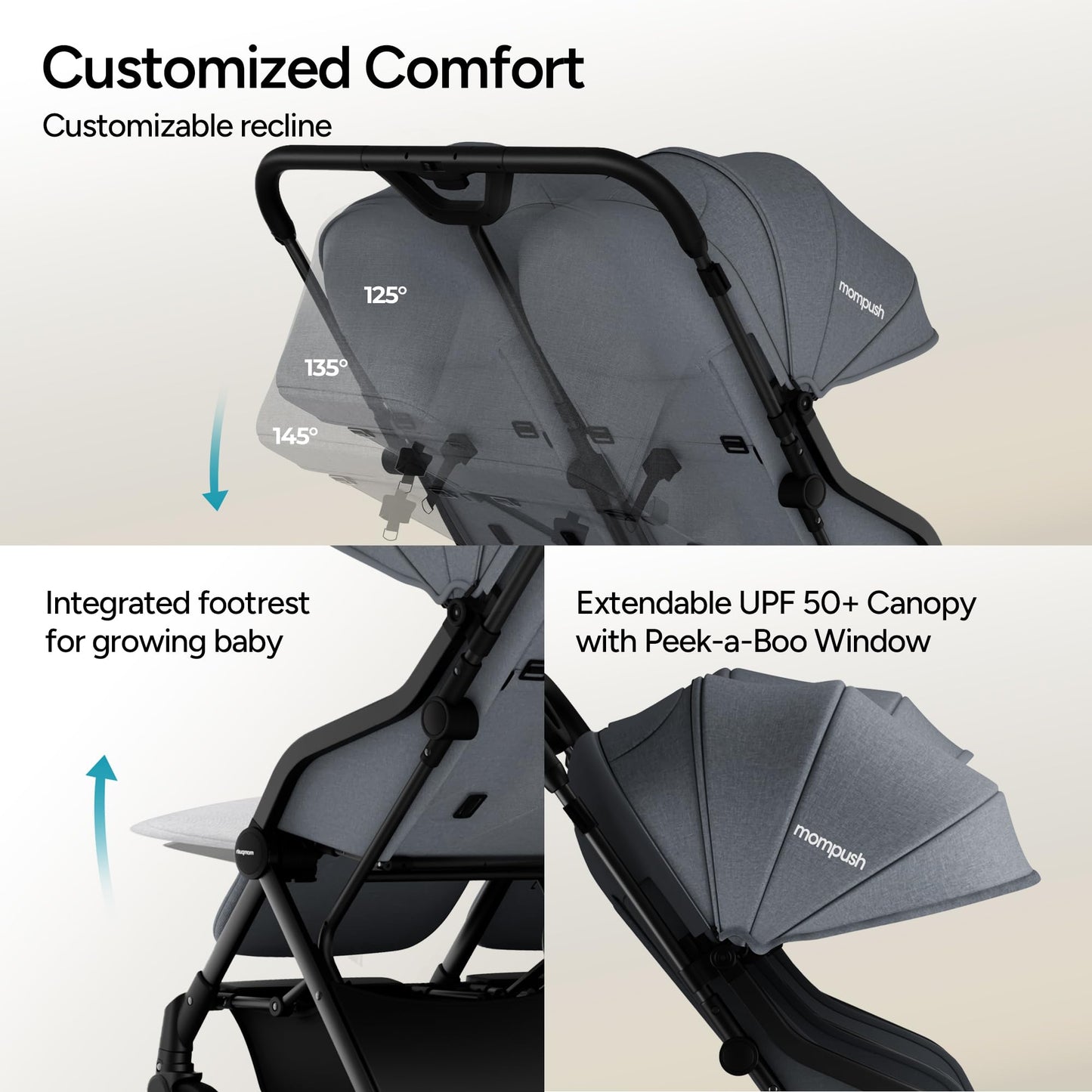 Mompush Lithe Double Stroller Lightweight Side by Side