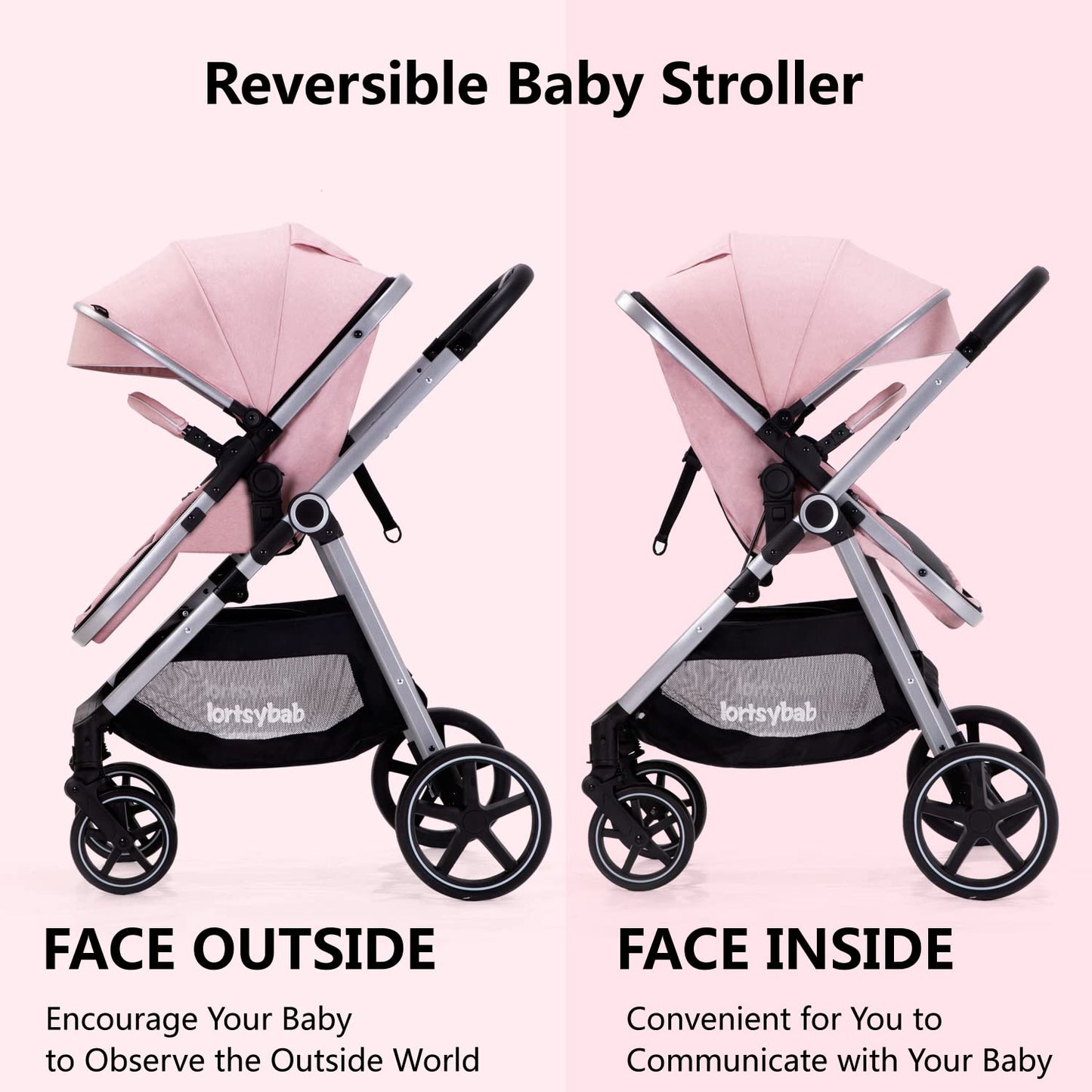 2-In-1 Baby Stroller Foldable With Reversible Seat For Infants And Toddlers 0-36 Months Beige