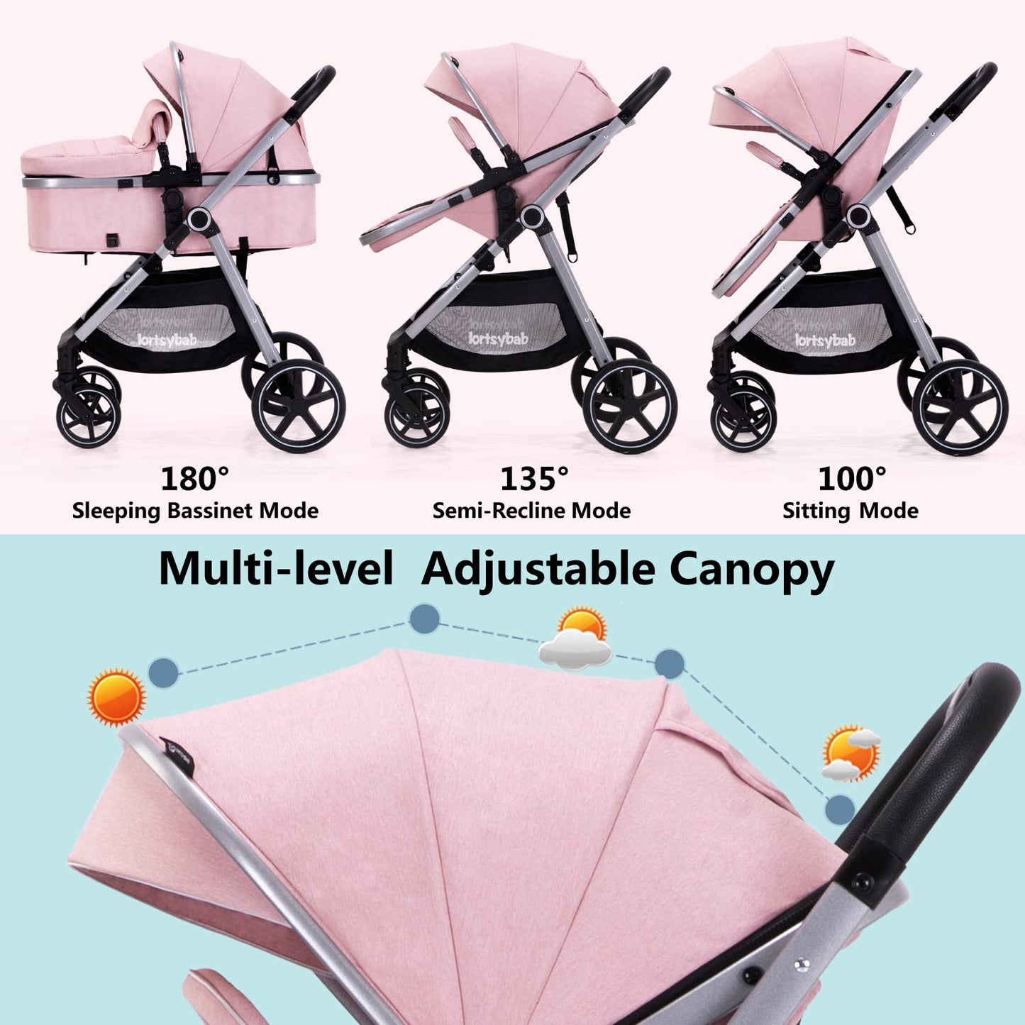 2-In-1 Baby Stroller Foldable With Reversible Seat For Infants And Toddlers 0-36 Months Beige
