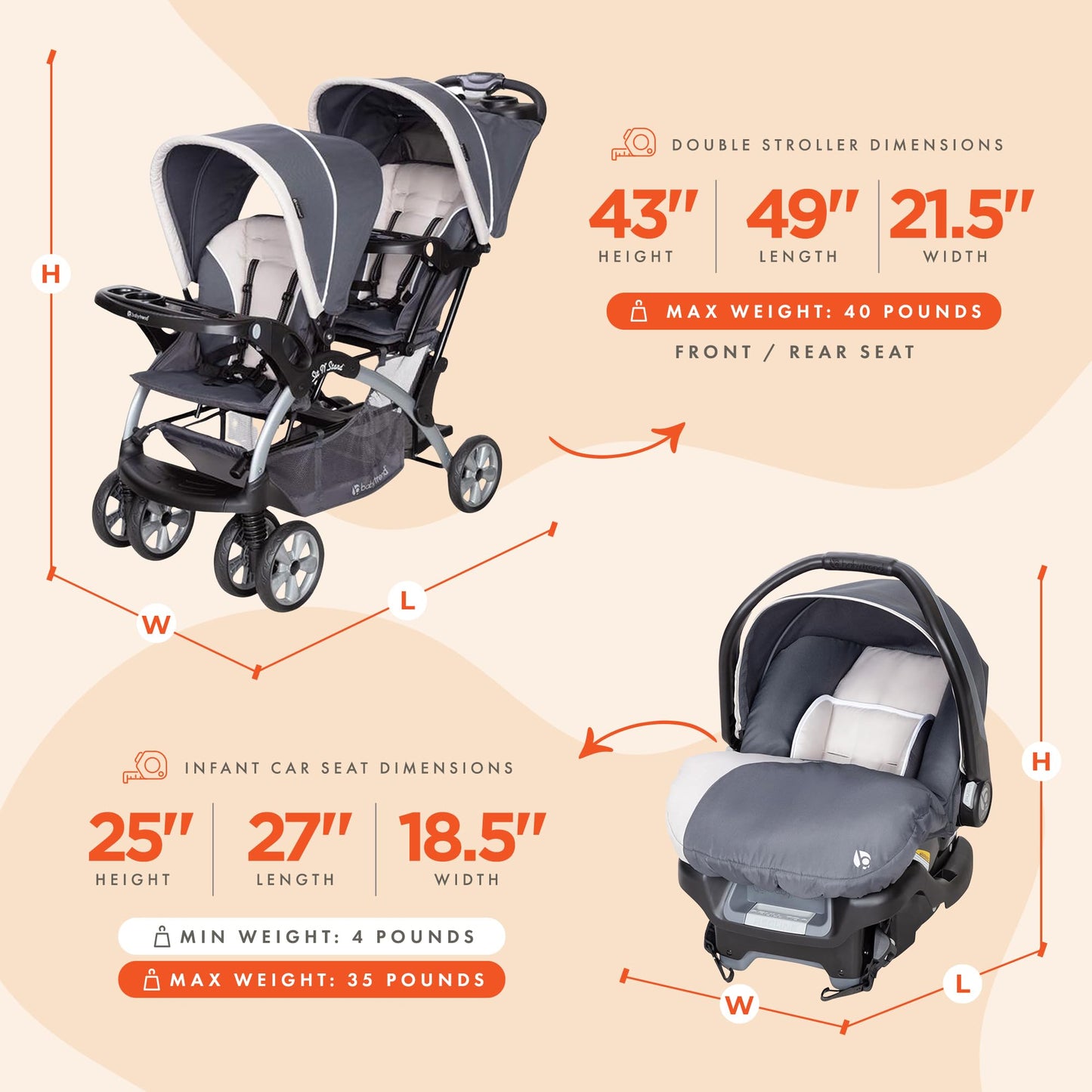 Baby Trend Double Stroller Car Seat Travel System Stormy