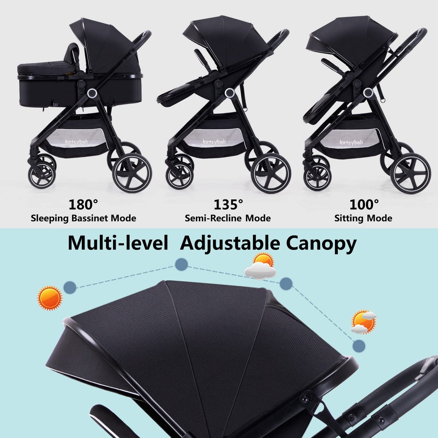 2-In-1 Baby Stroller Foldable With Reversible Seat For Infants And Toddlers 0-36 Months Beige