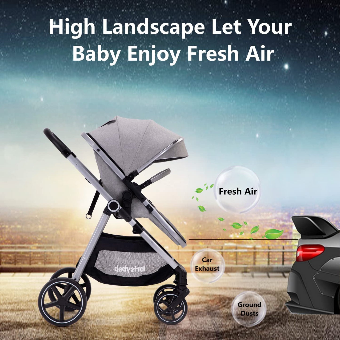 2-In-1 Baby Stroller Foldable With Reversible Seat For Infants And Toddlers 0-36 Months Beige