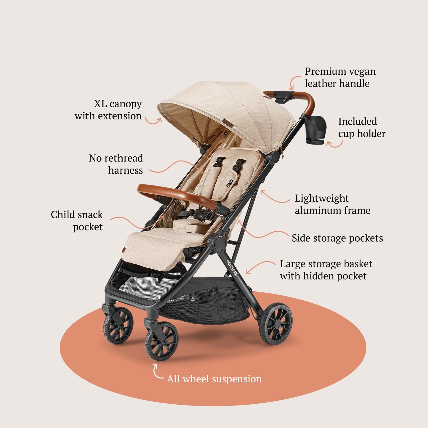 Bombi Bēbee V2 Lightweight Baby Stroller One Hand Fold