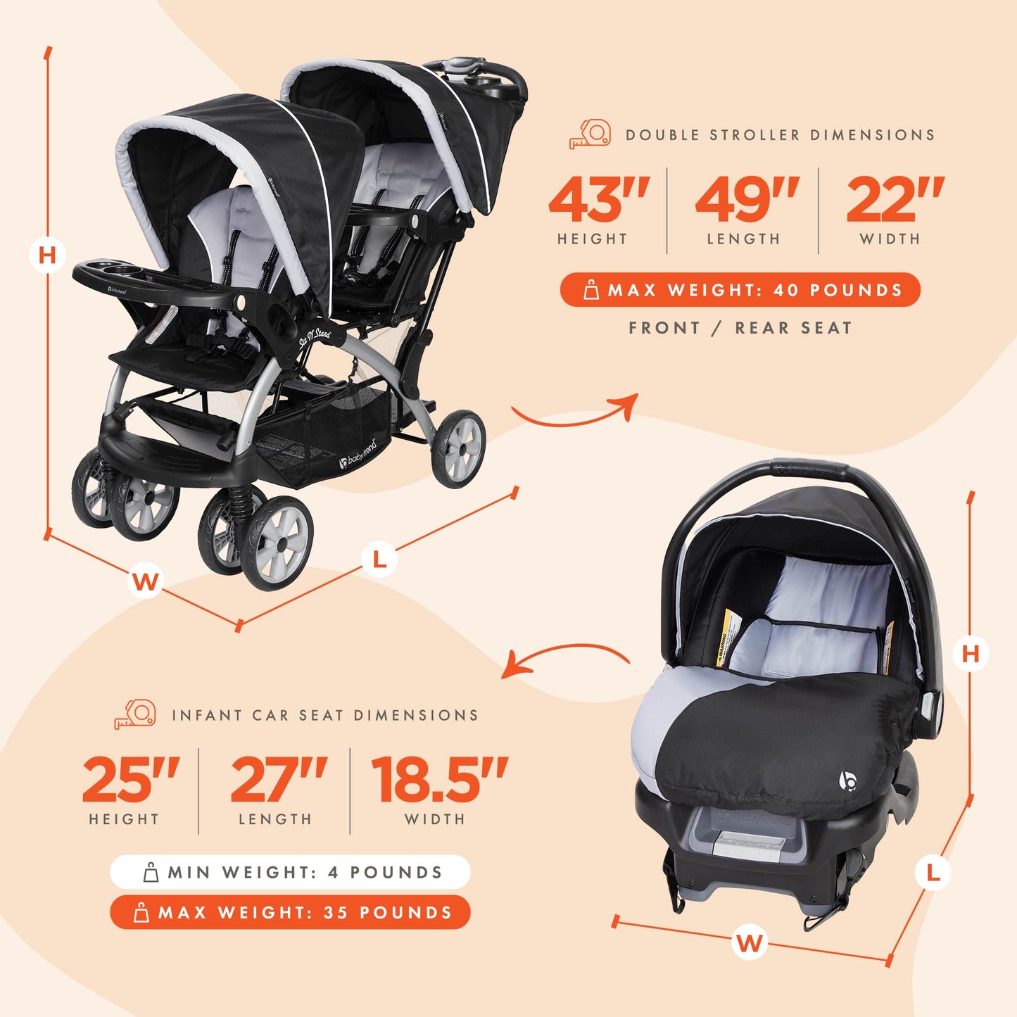 Baby Trend Double Stroller Car Seat Travel System Stormy