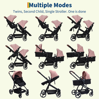 Tandem Double Stroller For Newborn And Toddler Twins Foldable For Easy Travel And Storage