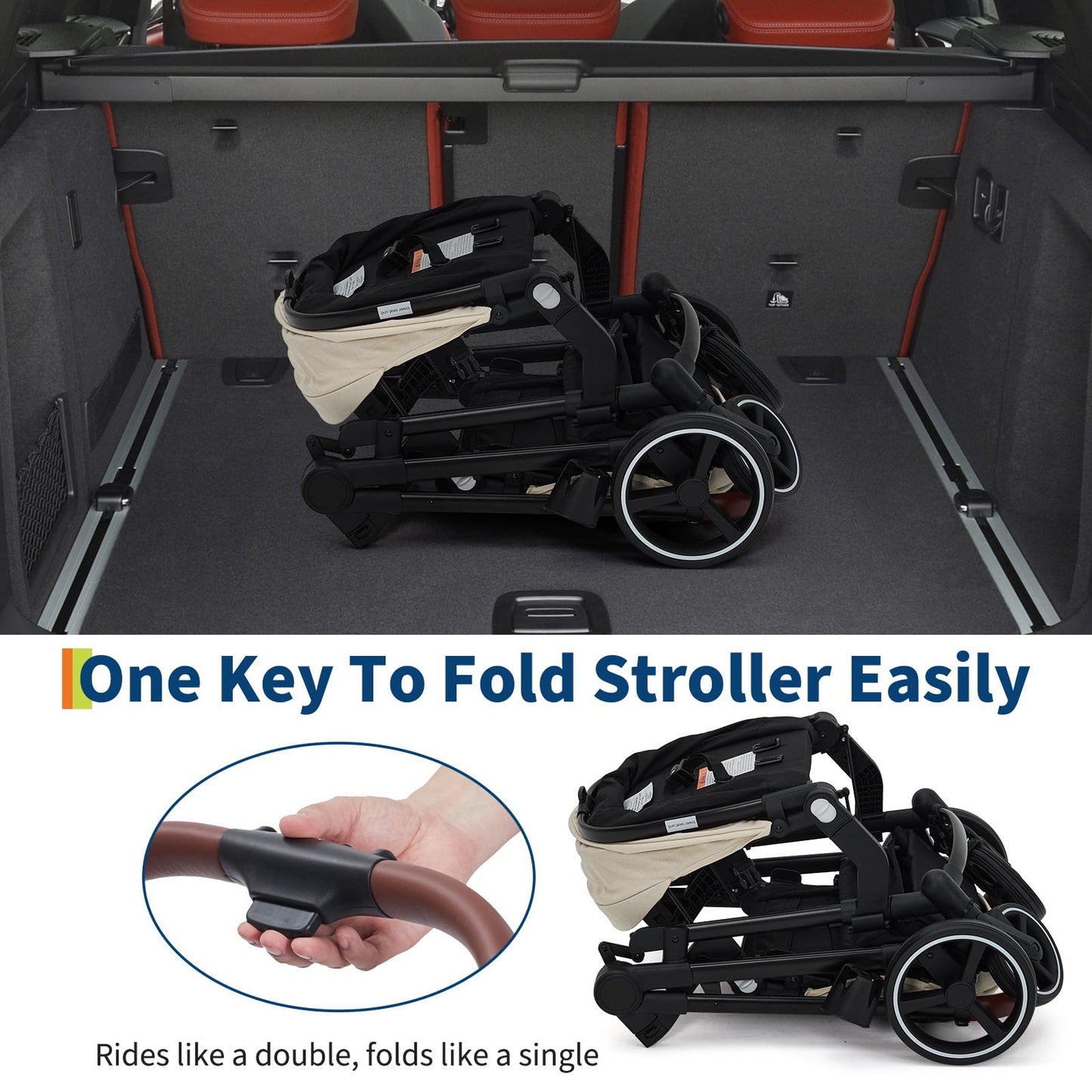 Double Tandem Stroller Newborn and Toddler With Reversible Seat