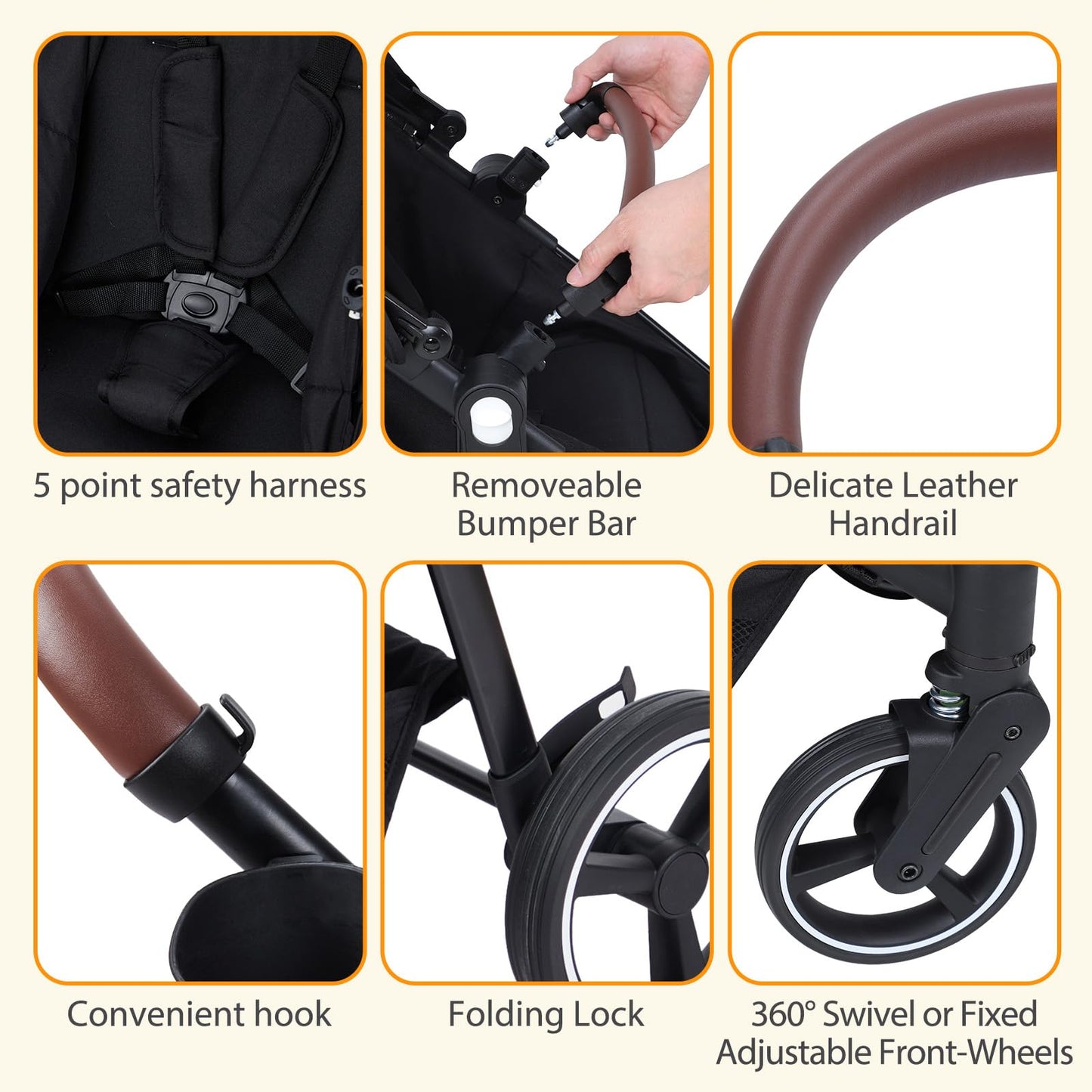 Tandem Double Stroller For Newborn And Toddler Twins Foldable For Easy Travel And Storage