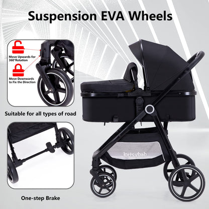 2-In-1 Baby Stroller Foldable With Reversible Seat For Infants And Toddlers 0-36 Months Beige