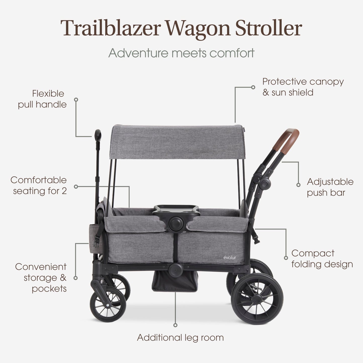 Evolur Trailblazer Wagon Double Stroller All Terrain Wheels For Smooth Outdoor Rides