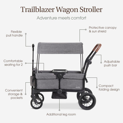 Evolur Trailblazer Wagon Double Stroller All Terrain Wheels For Smooth Outdoor Rides