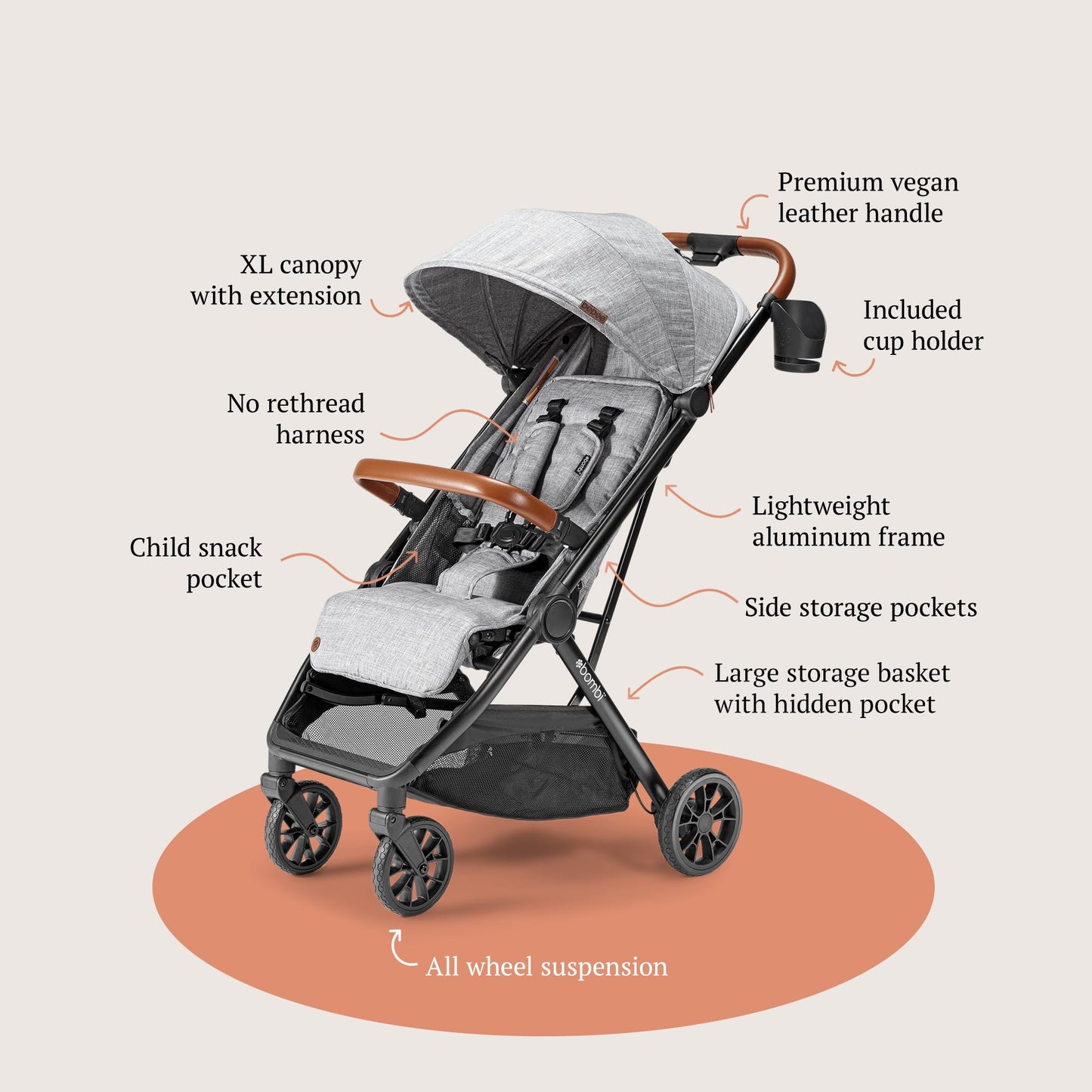 Bombi Bēbee V2 Lightweight Baby Stroller One Hand Fold