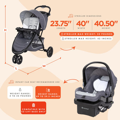 Baby Trend EZ Ride Travel System With EZ Lift Infant Car Seat Dash Pink One Hand Fold All Terrain Wheels