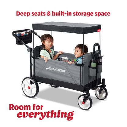 Radio Flyer Convertible Wagon For Kids With Adjustable Handle Cup Holder And Canopy