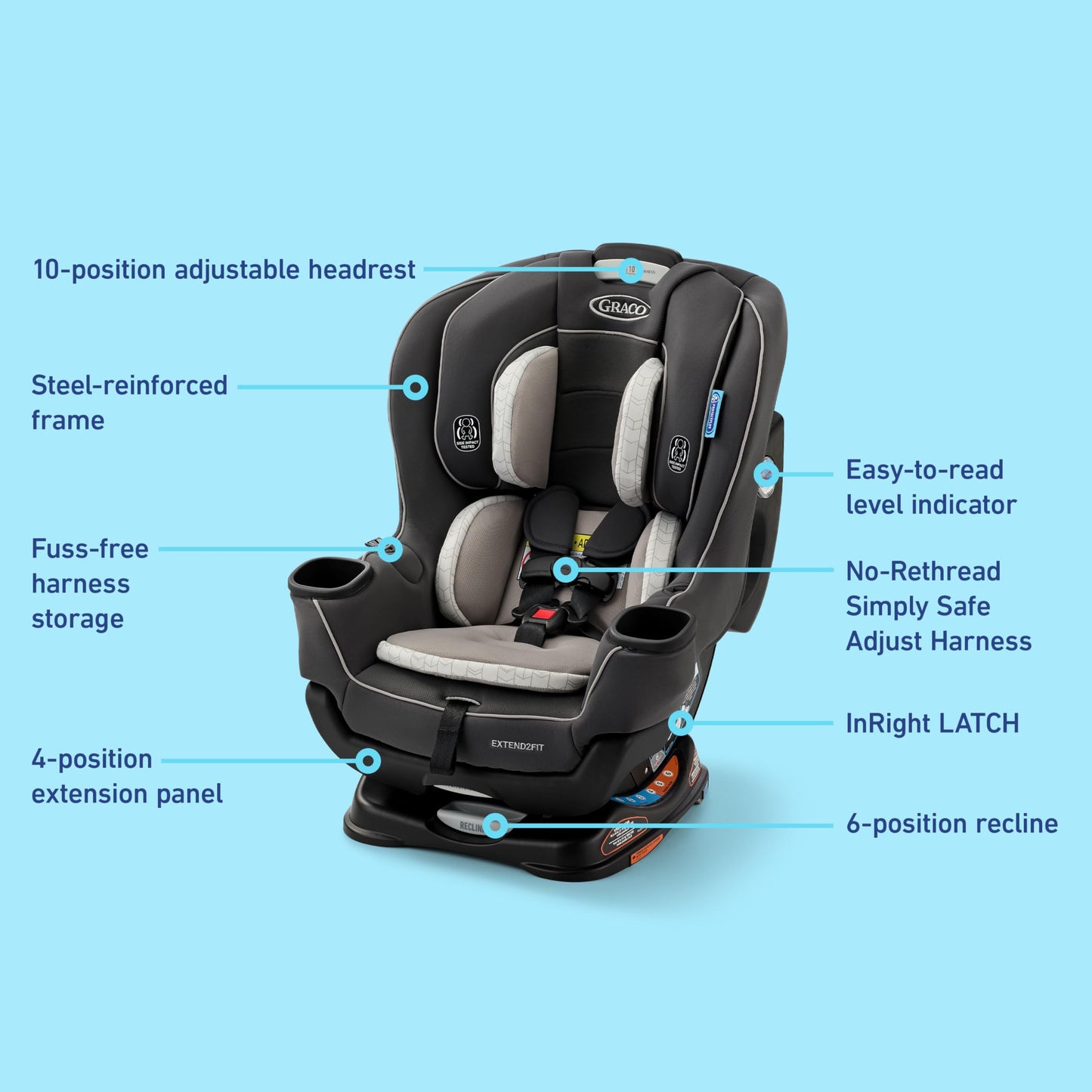 Graco Extend2Fit Convertible Car Seat With 4 Position Extension Panel For Extra Legroom