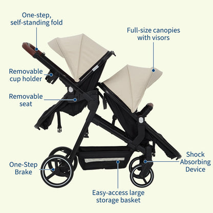 Tandem Double Stroller For Newborn And Toddler Twins Foldable For Easy Travel And Storage
