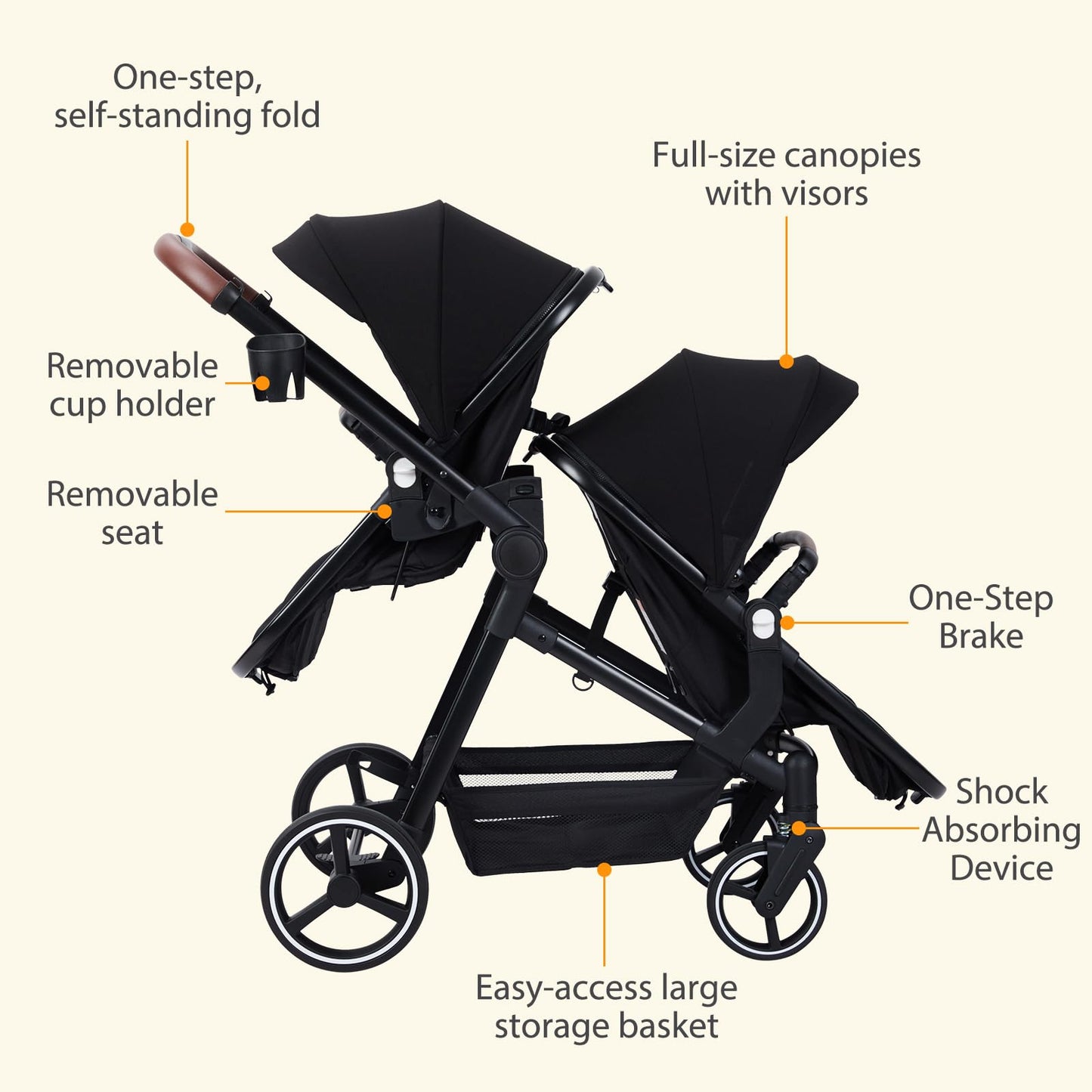 Tandem Stroller For Newborn And Toddler With Reversible Seats