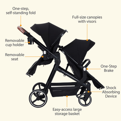 Tandem Stroller For Newborn And Toddler With Reversible Seats