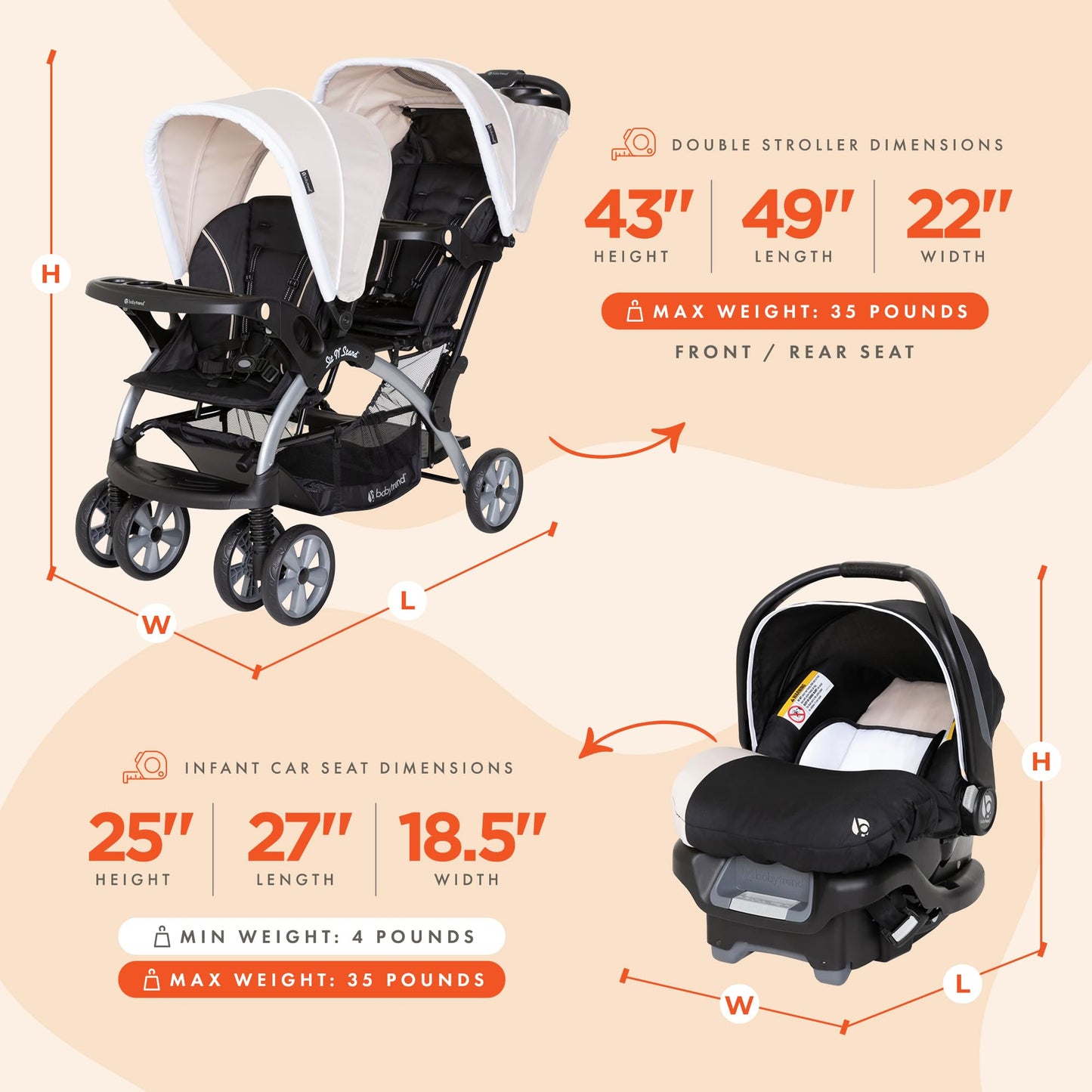 Baby Trend Double Stroller Car Seat Travel System Stormy