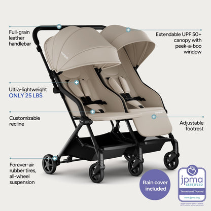 Mompush Lithe Double Stroller Lightweight Side by Side