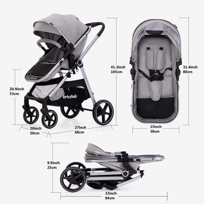 2-In-1 Baby Stroller Foldable With Reversible Seat For Infants And Toddlers 0-36 Months Beige