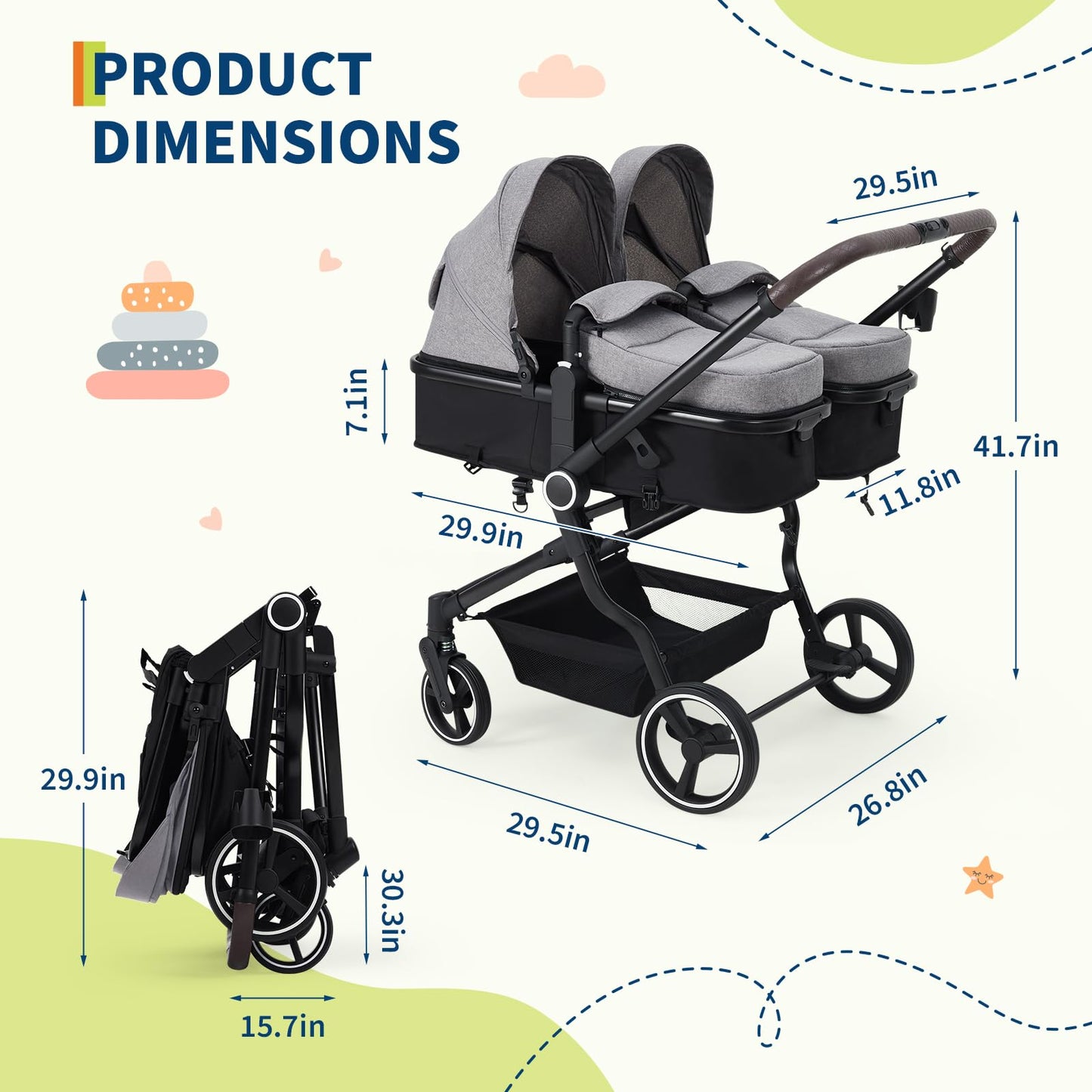 Double Stroller For Twins Lightweight Side By Side Reclining Seats